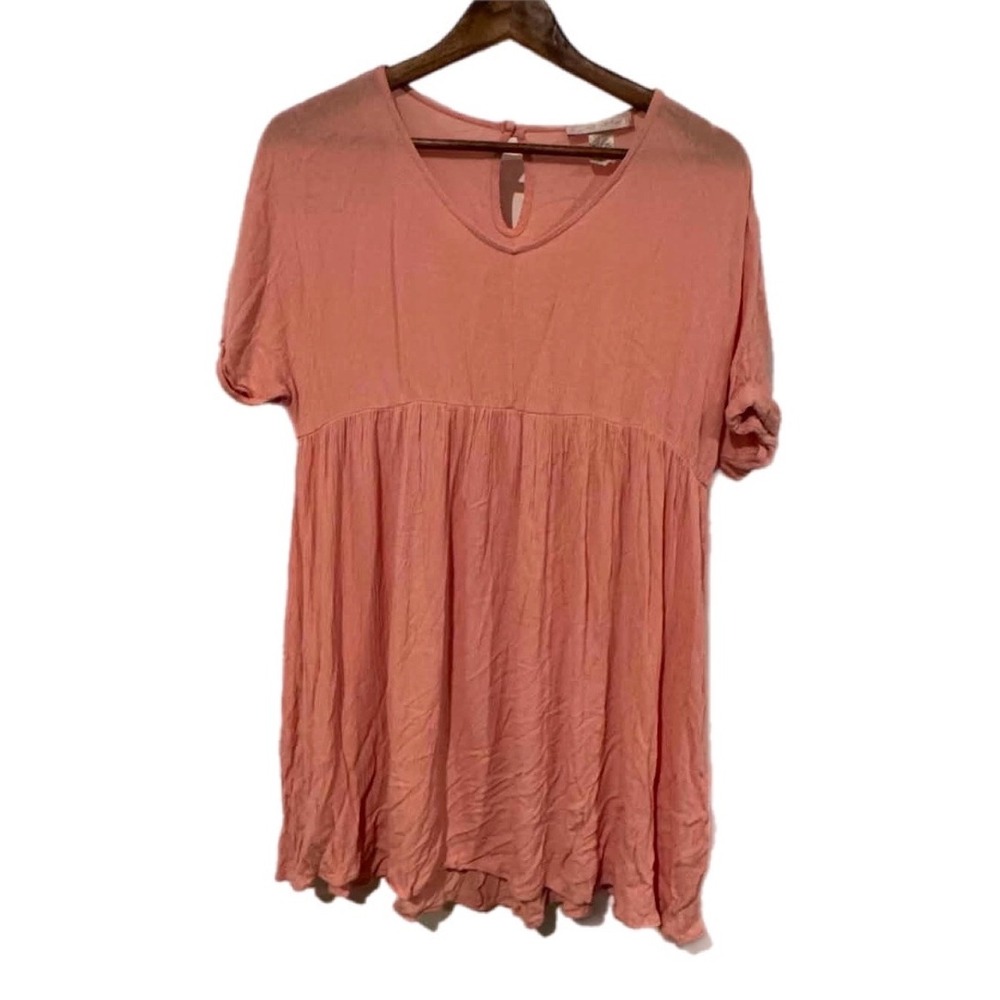 Sweet Adelyn Babydoll Tunic Womens Small Pink Excellent V-Neck Short Sleeve Top